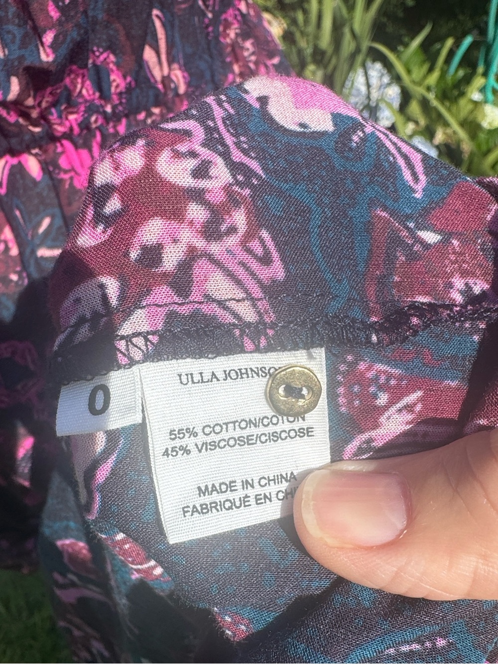 Ulla Johnson Arlene Maxi Dress Navy Blue Pink Floral Flutter Sleeve Tiered Sz 0 - Picture 8 of 8